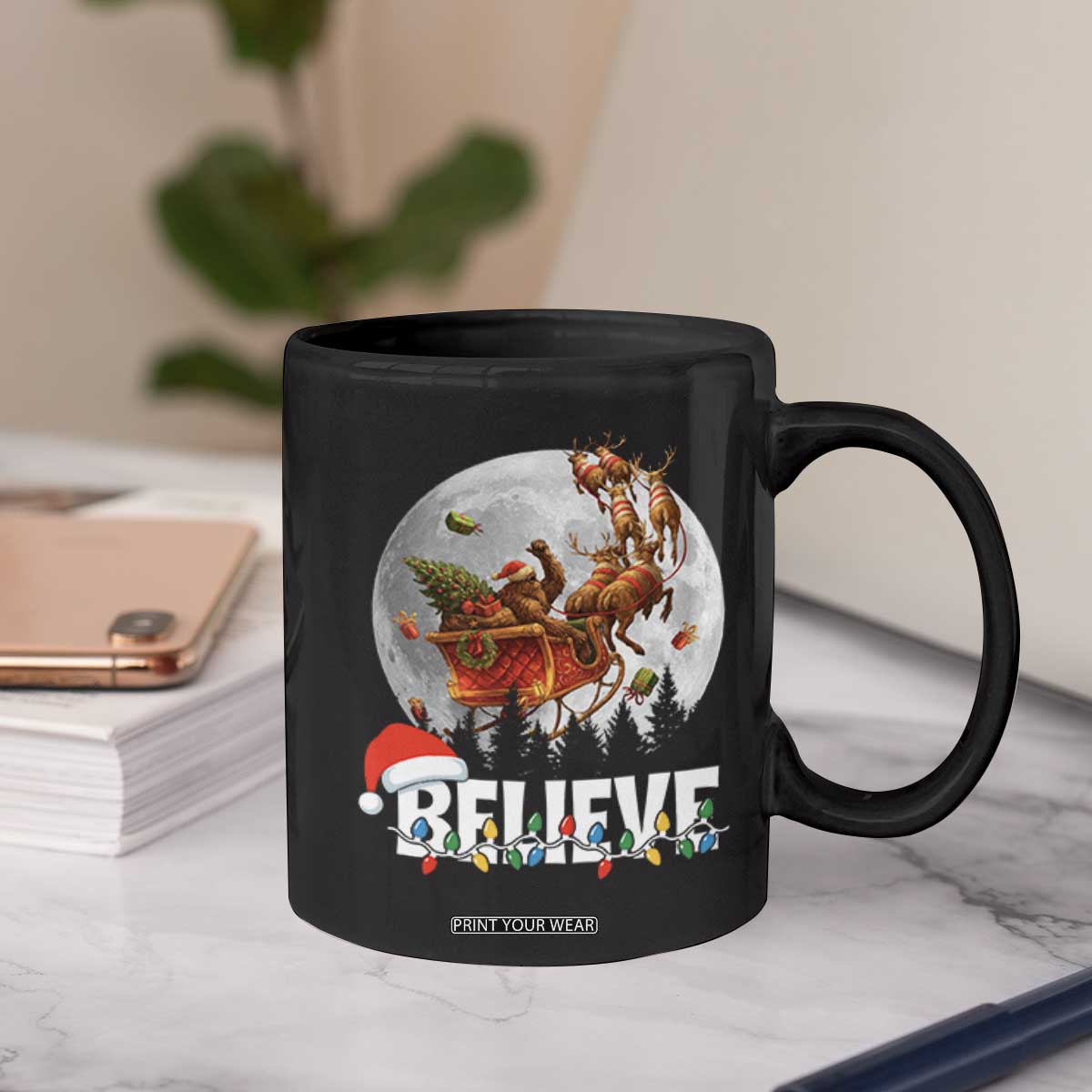 Funny Bigfoot Christmas Coffee Mug Believe Santa Sasquatch Xmas Reindeer Sleigh TS11 Print Your Wear