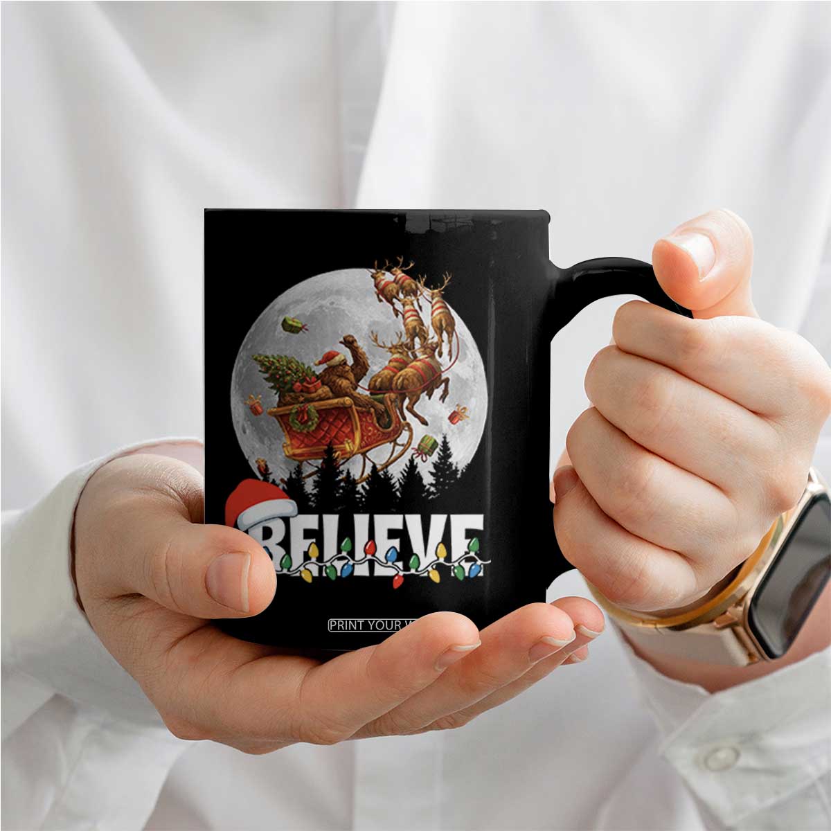 Funny Bigfoot Christmas Coffee Mug Believe Santa Sasquatch Xmas Reindeer Sleigh TS11 Print Your Wear