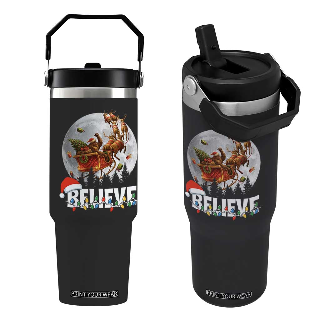 Funny Bigfoot Christmas Flip Straw Tumbler Believe Santa Sasquatch Xmas Reindeer Sleigh TS11 One Size: 30 oz Black Print Your Wear