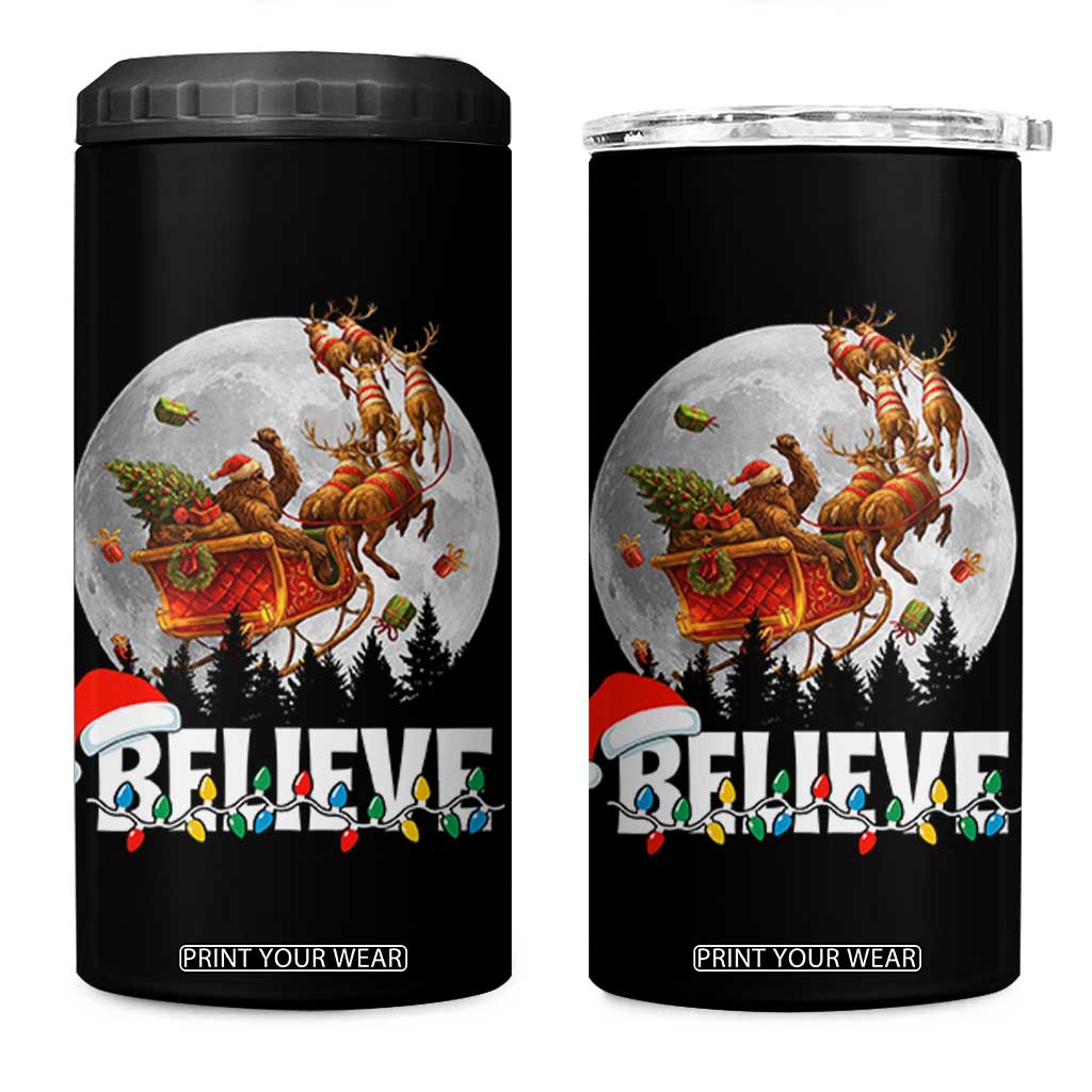 Funny Bigfoot Christmas 4 in 1 Can Cooler Tumbler Believe Santa Sasquatch Xmas Reindeer Sleigh TS11 One Size: 16 oz Black Print Your Wear