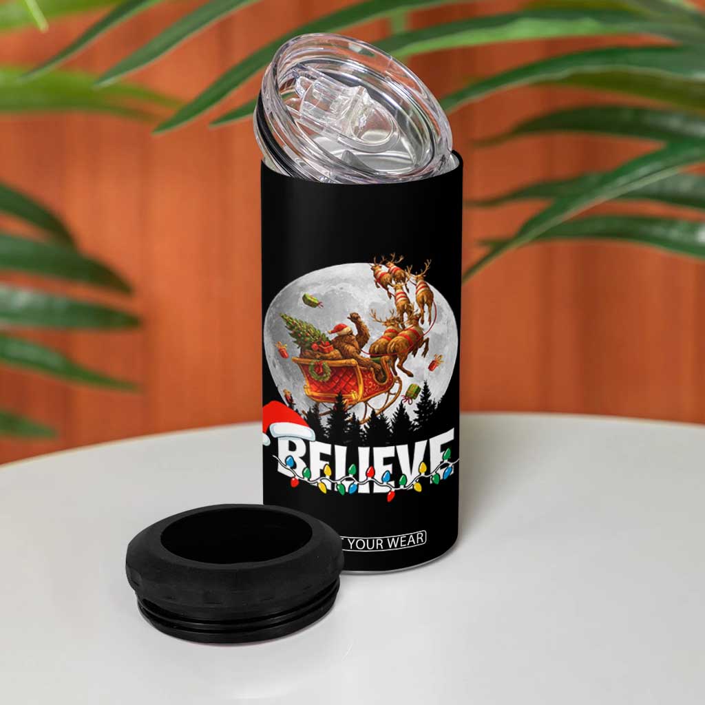 Funny Bigfoot Christmas 4 in 1 Can Cooler Tumbler Believe Santa Sasquatch Xmas Reindeer Sleigh TS11 Print Your Wear