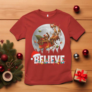 Funny Bigfoot Christmas T Shirt Believe Santa Sasquatch Xmas Reindeer Sleigh TS11 Red Print Your Wear