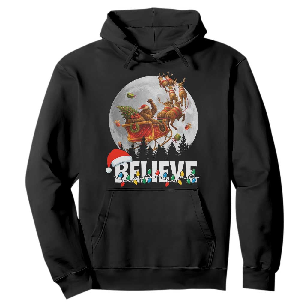 Funny Bigfoot Christmas Hoodie Believe Santa Sasquatch Xmas Reindeer Sleigh TS11 Black Print Your Wear