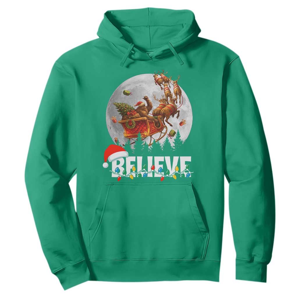 Funny Bigfoot Christmas Hoodie Believe Santa Sasquatch Xmas Reindeer Sleigh TS11 Irish Green Print Your Wear