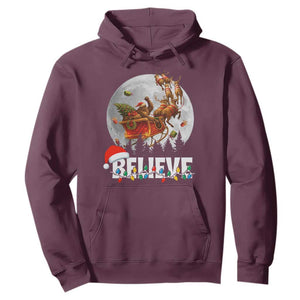 Funny Bigfoot Christmas Hoodie Believe Santa Sasquatch Xmas Reindeer Sleigh TS11 Maroon Print Your Wear