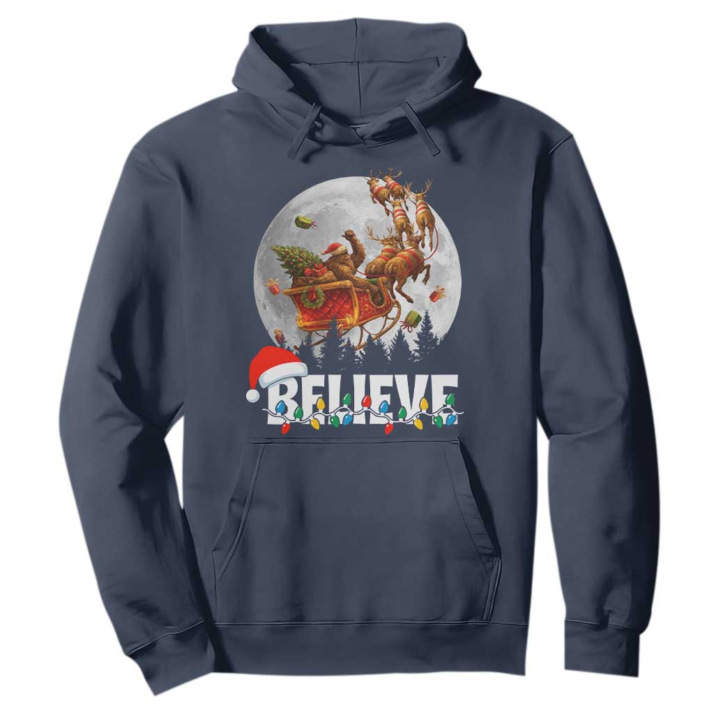 Funny Bigfoot Christmas Hoodie Believe Santa Sasquatch Xmas Reindeer Sleigh TS11 Navy Print Your Wear