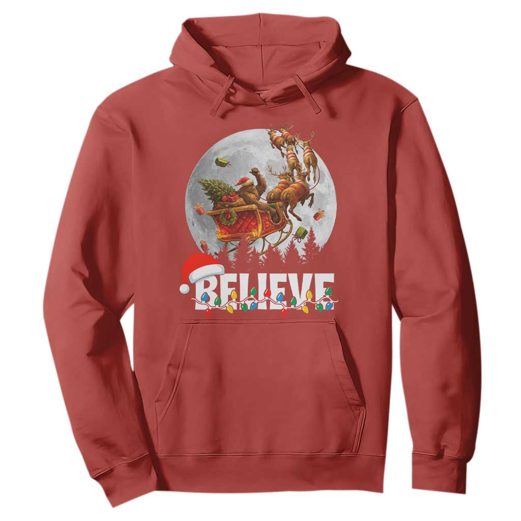 Funny Bigfoot Christmas Hoodie Believe Santa Sasquatch Xmas Reindeer Sleigh TS11 Red Print Your Wear