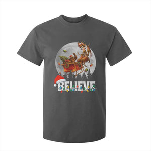 Funny Bigfoot Christmas T Shirt For Kid Believe Santa Sasquatch Xmas Reindeer Sleigh TS11 Dark Heather Print Your Wear