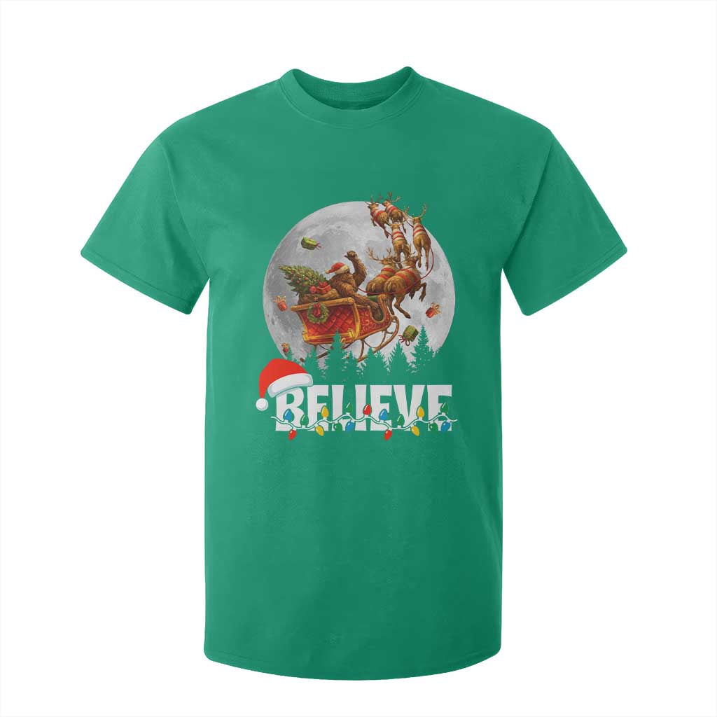 Funny Bigfoot Christmas T Shirt For Kid Believe Santa Sasquatch Xmas Reindeer Sleigh TS11 Irish Green Print Your Wear