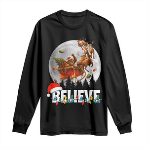Funny Bigfoot Christmas Long Sleeve Shirt Believe Santa Sasquatch Xmas Reindeer Sleigh TS11 Black Print Your Wear