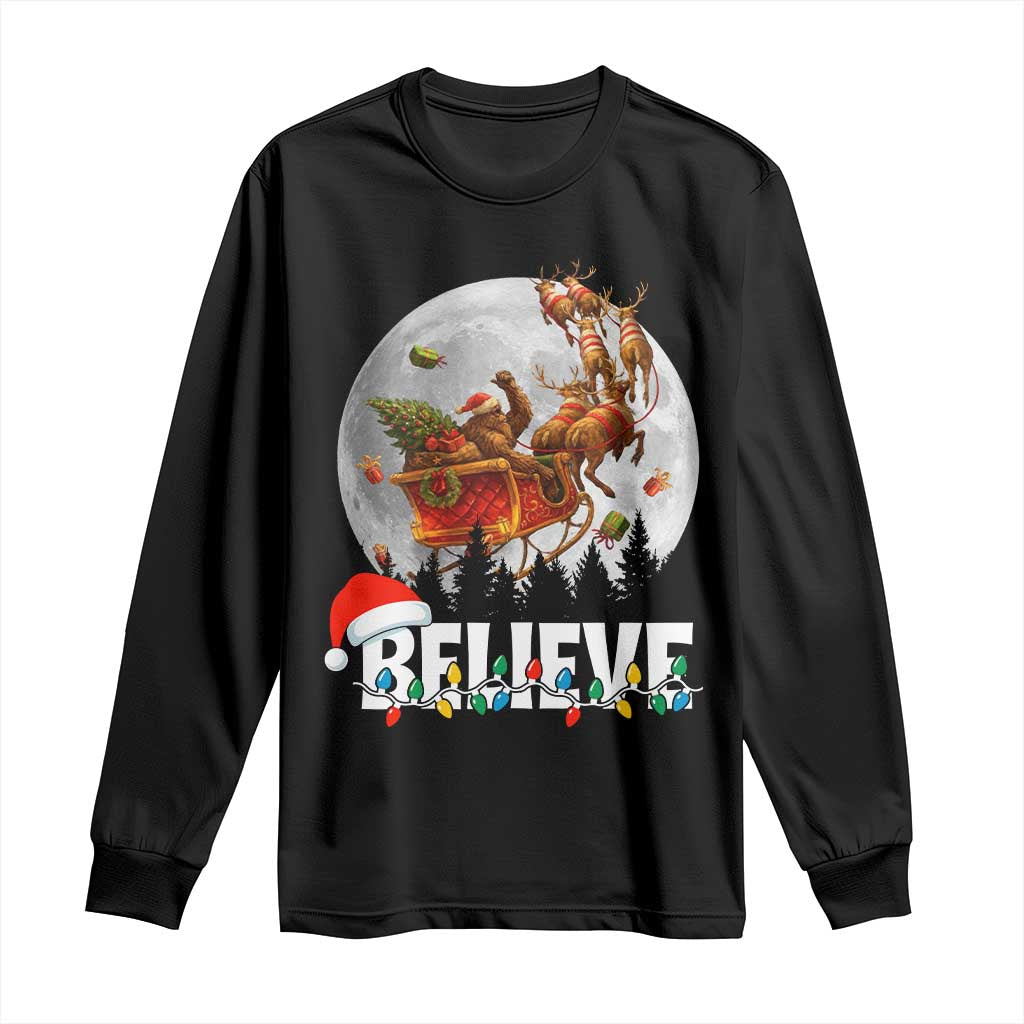 Funny Bigfoot Christmas Long Sleeve Shirt Believe Santa Sasquatch Xmas Reindeer Sleigh TS11 Black Print Your Wear