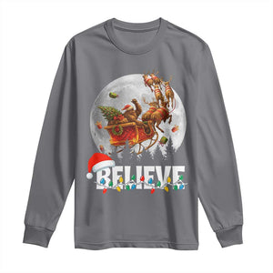 Funny Bigfoot Christmas Long Sleeve Shirt Believe Santa Sasquatch Xmas Reindeer Sleigh TS11 Charcoal Print Your Wear