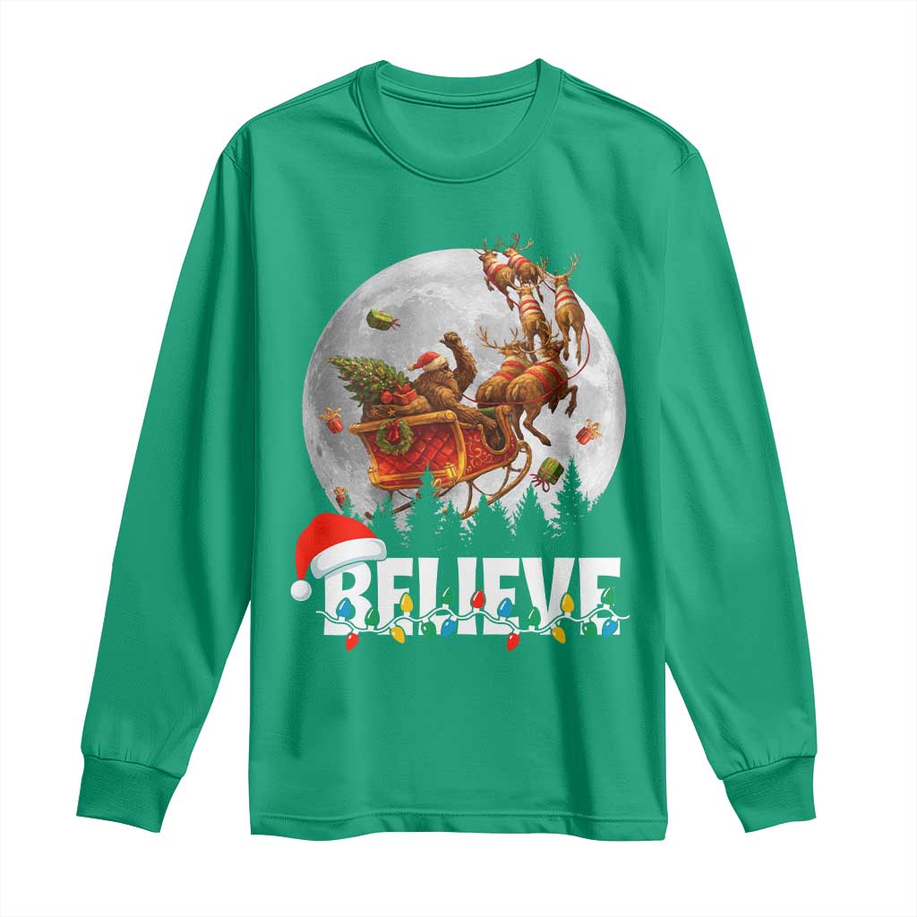 Funny Bigfoot Christmas Long Sleeve Shirt Believe Santa Sasquatch Xmas Reindeer Sleigh TS11 Irish Green Print Your Wear