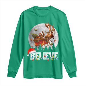 Funny Bigfoot Christmas Long Sleeve Shirt Believe Santa Sasquatch Xmas Reindeer Sleigh TS11 Irish Green Print Your Wear