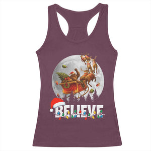 Funny Bigfoot Christmas Racerback Tank Top Believe Santa Sasquatch Xmas Reindeer Sleigh TS11 Maroon Print Your Wear
