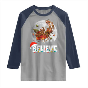 Funny Bigfoot Christmas Raglan Shirt Believe Santa Sasquatch Xmas Reindeer Sleigh TS11 Sport Gray Navy Print Your Wear