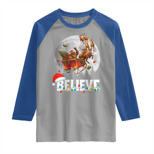 Funny Bigfoot Christmas Raglan Shirt Believe Santa Sasquatch Xmas Reindeer Sleigh TS11 Sport Gray Royal Print Your Wear