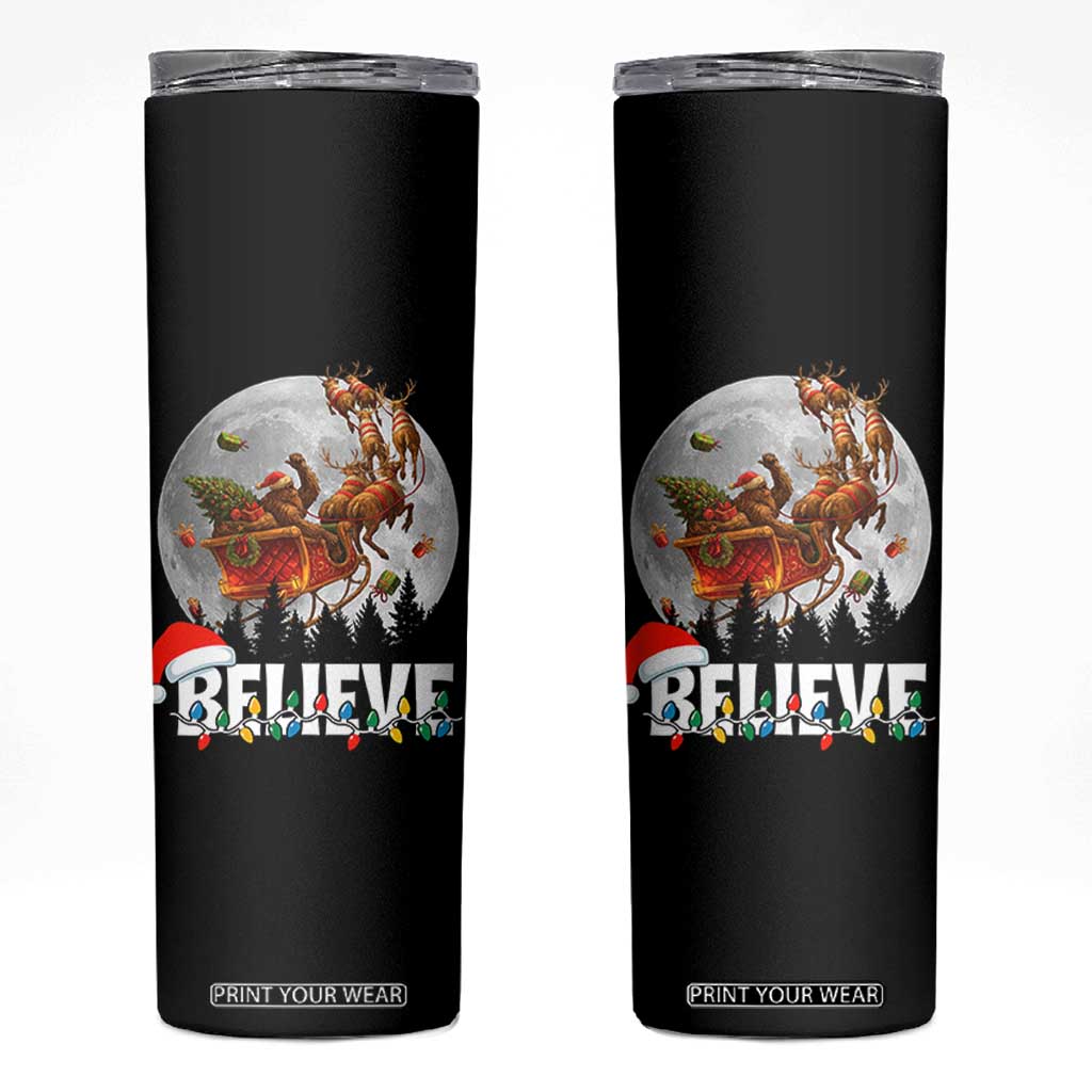 Funny Bigfoot Christmas Skinny Tumbler Believe Santa Sasquatch Xmas Reindeer Sleigh TS11 Black Print Your Wear
