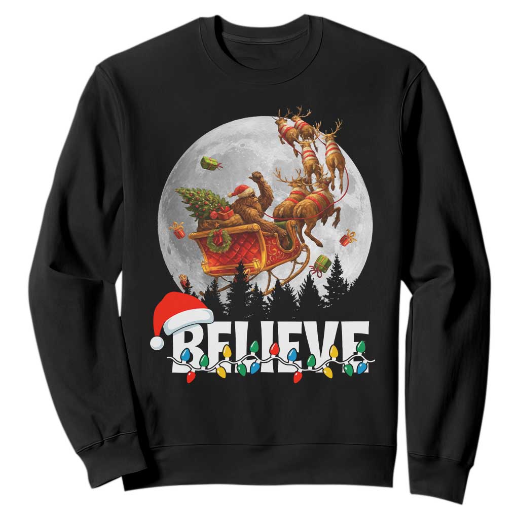 Funny Bigfoot Christmas Sweatshirt Believe Santa Sasquatch Xmas Reindeer Sleigh TS11 Black Print Your Wear