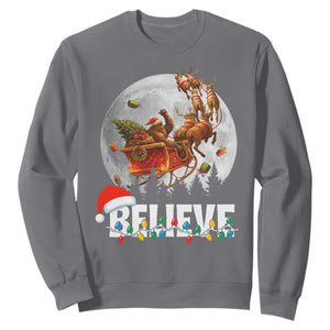 Funny Bigfoot Christmas Sweatshirt Believe Santa Sasquatch Xmas Reindeer Sleigh TS11 Charcoal Print Your Wear