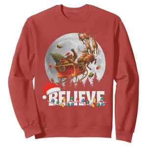 Funny Bigfoot Christmas Sweatshirt Believe Santa Sasquatch Xmas Reindeer Sleigh TS11 Red Print Your Wear