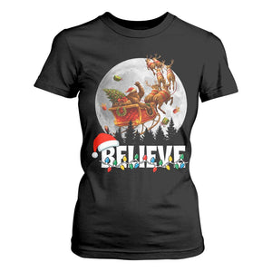 Funny Bigfoot Christmas T Shirt For Women Believe Santa Sasquatch Xmas Reindeer Sleigh TS11 Black Print Your Wear