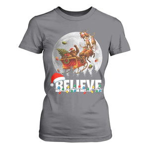 Funny Bigfoot Christmas T Shirt For Women Believe Santa Sasquatch Xmas Reindeer Sleigh TS11 Charcoal Print Your Wear