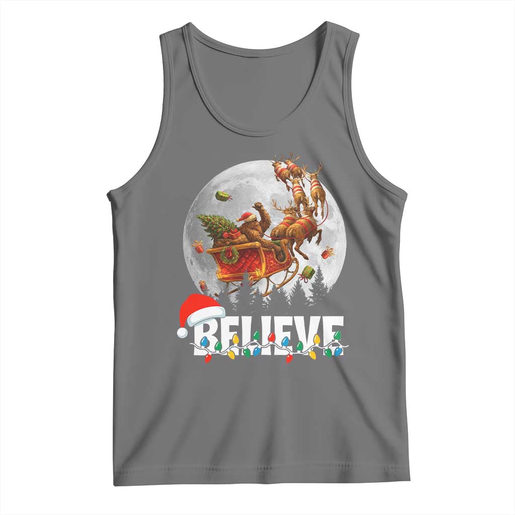 Funny Bigfoot Christmas Tank Top Believe Santa Sasquatch Xmas Reindeer Sleigh TS11 Black Heather Print Your Wear
