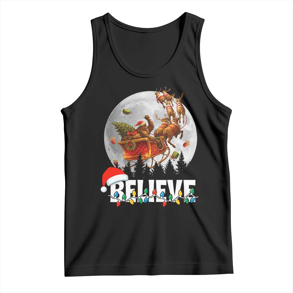 Funny Bigfoot Christmas Tank Top Believe Santa Sasquatch Xmas Reindeer Sleigh TS11 Black Print Your Wear