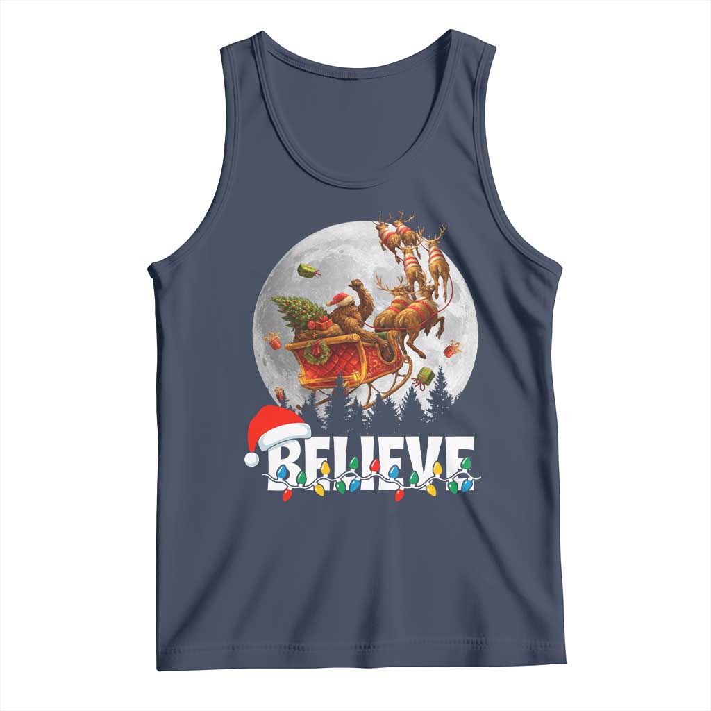 Funny Bigfoot Christmas Tank Top Believe Santa Sasquatch Xmas Reindeer Sleigh TS11 Navy Print Your Wear