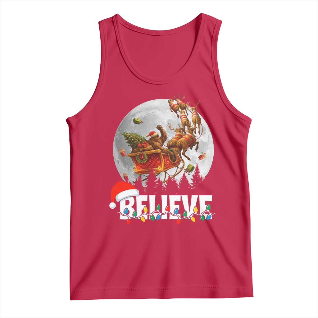 Funny Bigfoot Christmas Tank Top Believe Santa Sasquatch Xmas Reindeer Sleigh TS11 Red Print Your Wear