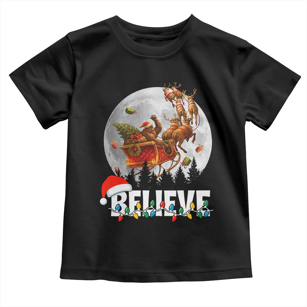 Funny Bigfoot Christmas Toddler T Shirt Believe Santa Sasquatch Xmas Reindeer Sleigh TS11 Black Print Your Wear
