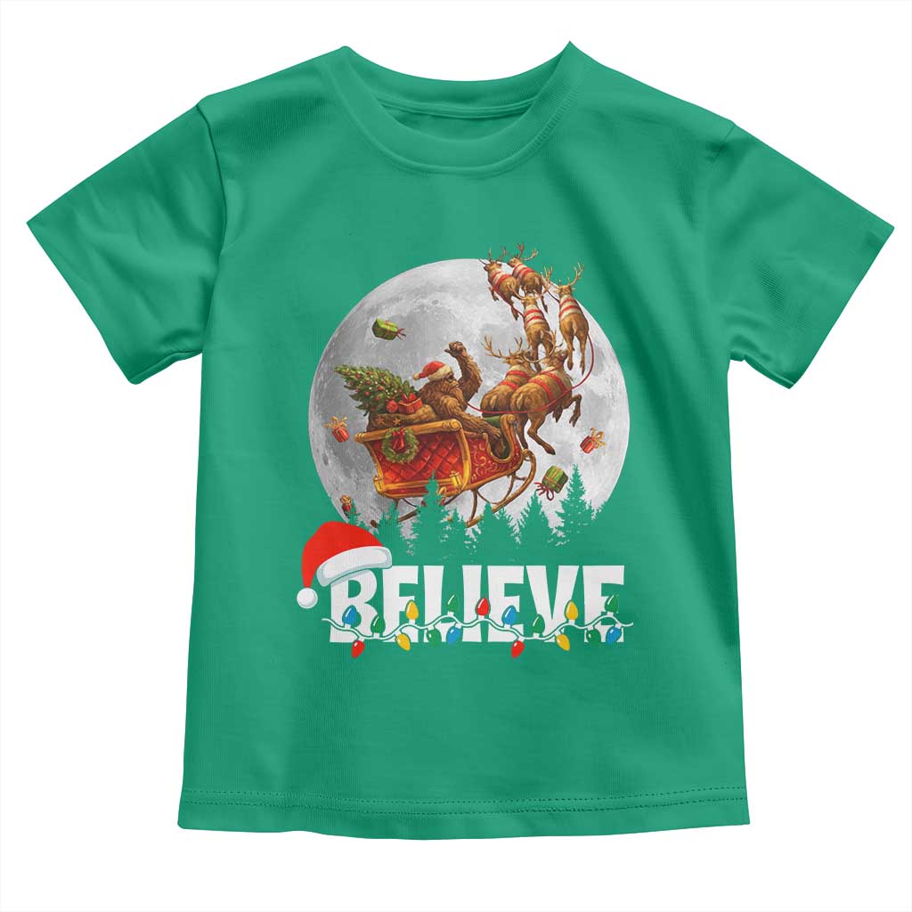 Funny Bigfoot Christmas Toddler T Shirt Believe Santa Sasquatch Xmas Reindeer Sleigh TS11 Irish Green Print Your Wear