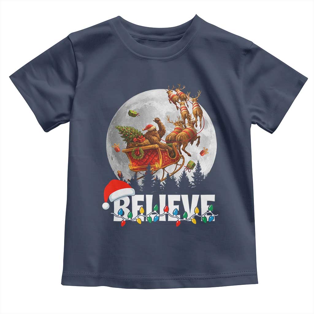 Funny Bigfoot Christmas Toddler T Shirt Believe Santa Sasquatch Xmas Reindeer Sleigh TS11 Navy Print Your Wear