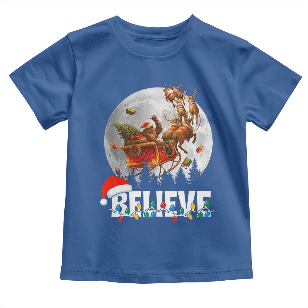 Funny Bigfoot Christmas Toddler T Shirt Believe Santa Sasquatch Xmas Reindeer Sleigh TS11 Royal Blue Print Your Wear