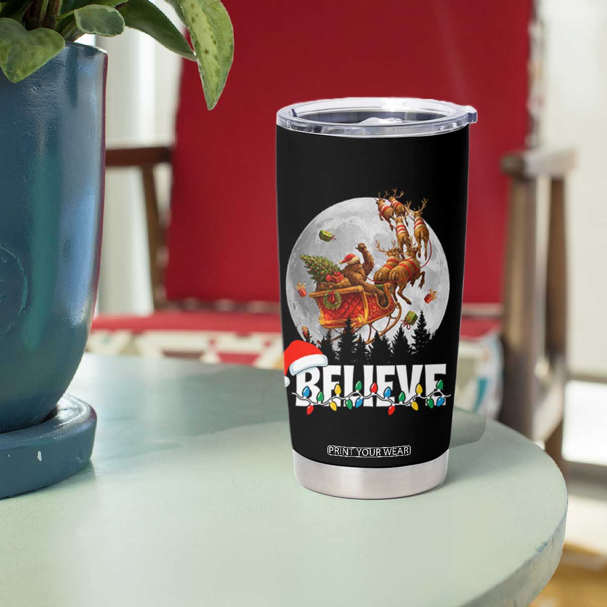 Funny Bigfoot Christmas Tumbler Cup Believe Santa Sasquatch Xmas Reindeer Sleigh TS11 Print Your Wear