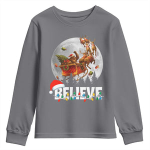 Funny Bigfoot Christmas Youth Sweatshirt Believe Santa Sasquatch Xmas Reindeer Sleigh TS11 Charcoal Print Your Wear