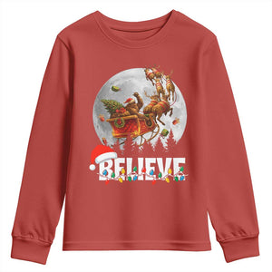 Funny Bigfoot Christmas Youth Sweatshirt Believe Santa Sasquatch Xmas Reindeer Sleigh TS11 Red Print Your Wear