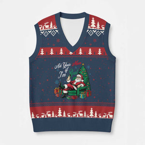 Funny Santa Ask Your Mom If I Am Real V-Neck Knit Sweater Vest Funny Dirty Xmas Inappropriate Adult Humor TS11 Navy Red Print Your Wear