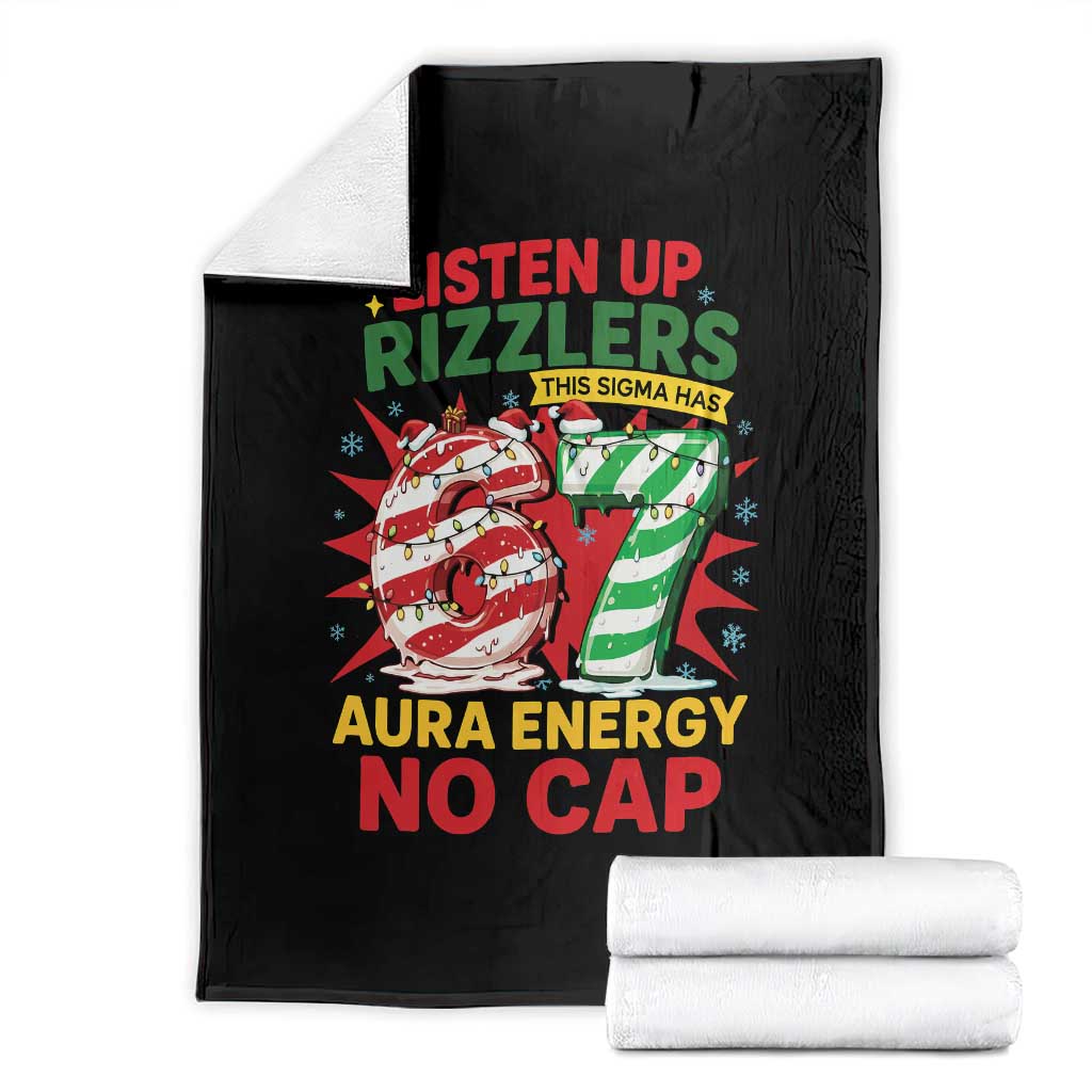Funny Christmas 67 Meme Throw Blanket Listen Up Rizzlers This Sigma Has 67 Aura Energy No Cap TS11 Black Print Your Wear