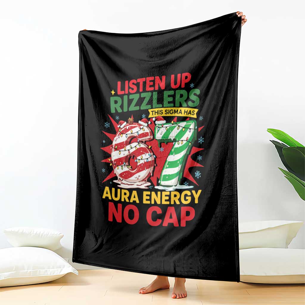 Funny Christmas 67 Meme Throw Blanket Listen Up Rizzlers This Sigma Has 67 Aura Energy No Cap TS11 Print Your Wear