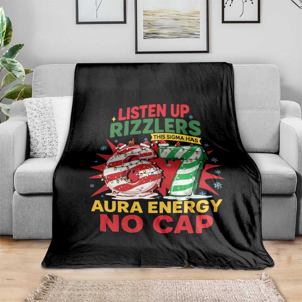 Funny Christmas 67 Meme Throw Blanket Listen Up Rizzlers This Sigma Has 67 Aura Energy No Cap TS11 Print Your Wear