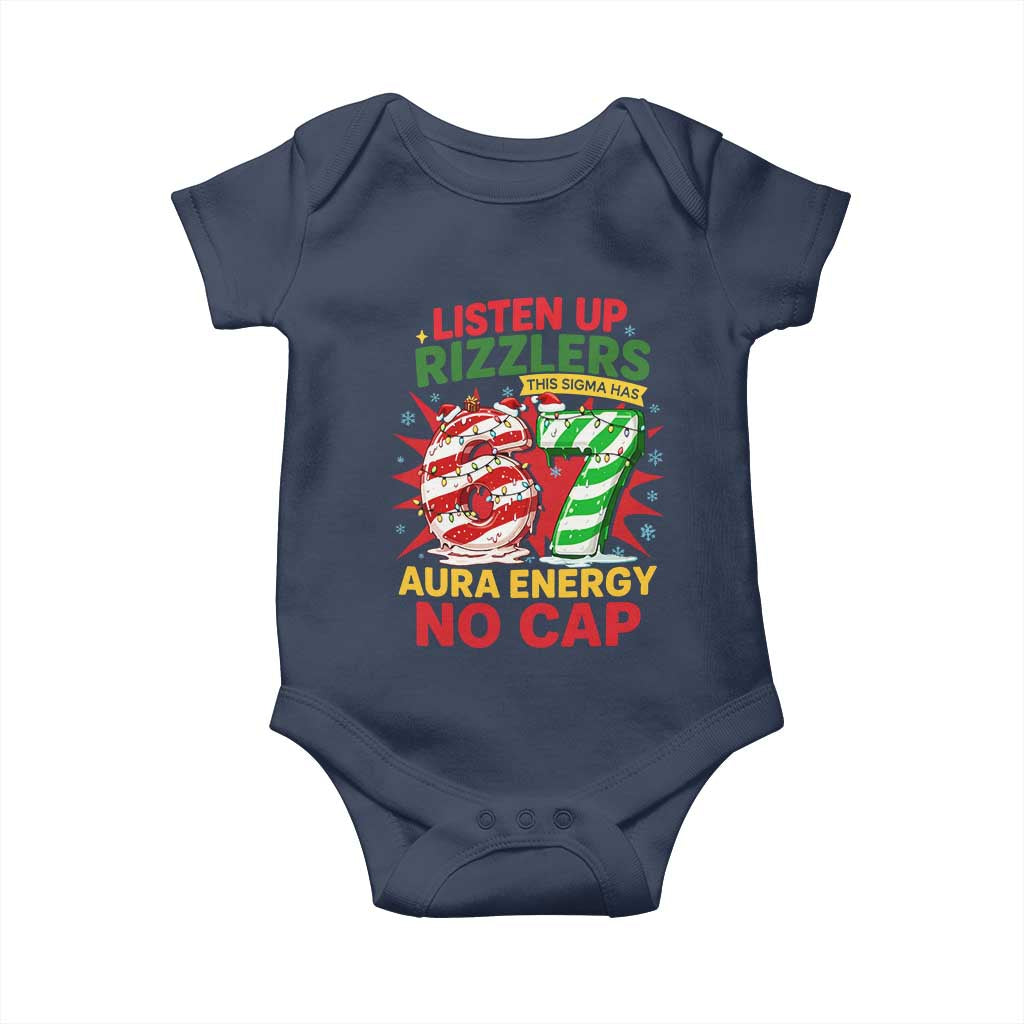 Funny Christmas 67 Meme Baby Onesie Listen Up Rizzlers This Sigma Has 67 Aura Energy No Cap TS11 Navy Print Your Wear