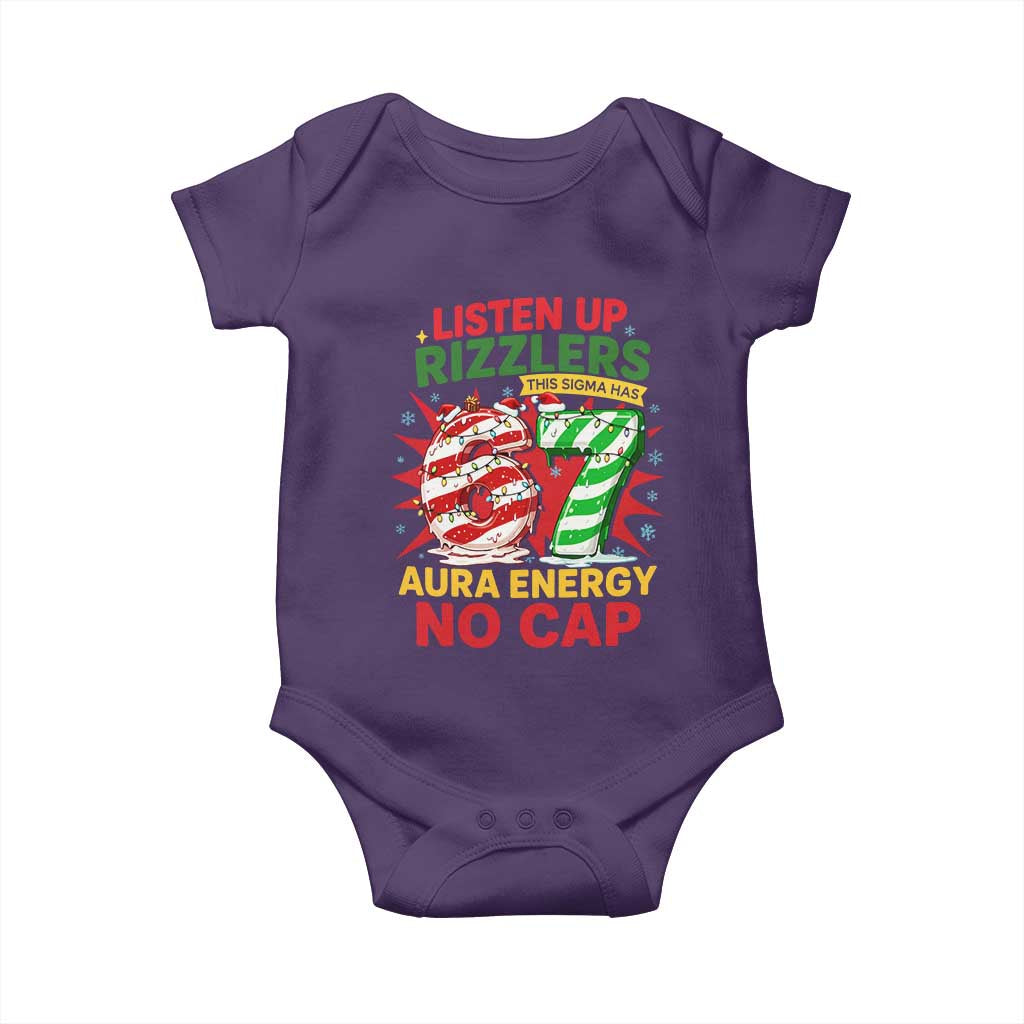 Funny Christmas 67 Meme Baby Onesie Listen Up Rizzlers This Sigma Has 67 Aura Energy No Cap TS11 Purple Print Your Wear