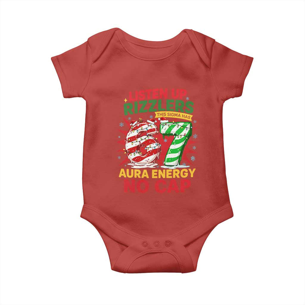 Funny Christmas 67 Meme Baby Onesie Listen Up Rizzlers This Sigma Has 67 Aura Energy No Cap TS11 Red Print Your Wear
