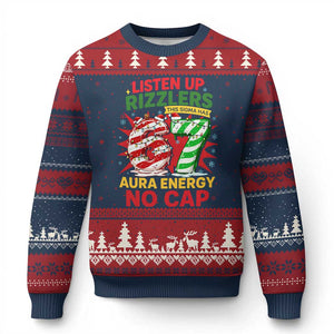 Funny Xmas 67 Meme Ugly Christmas Sweater Listen Up Rizzlers This Sigma Has 67 Aura Energy No Cap TS11 Navy Red Print Your Wear