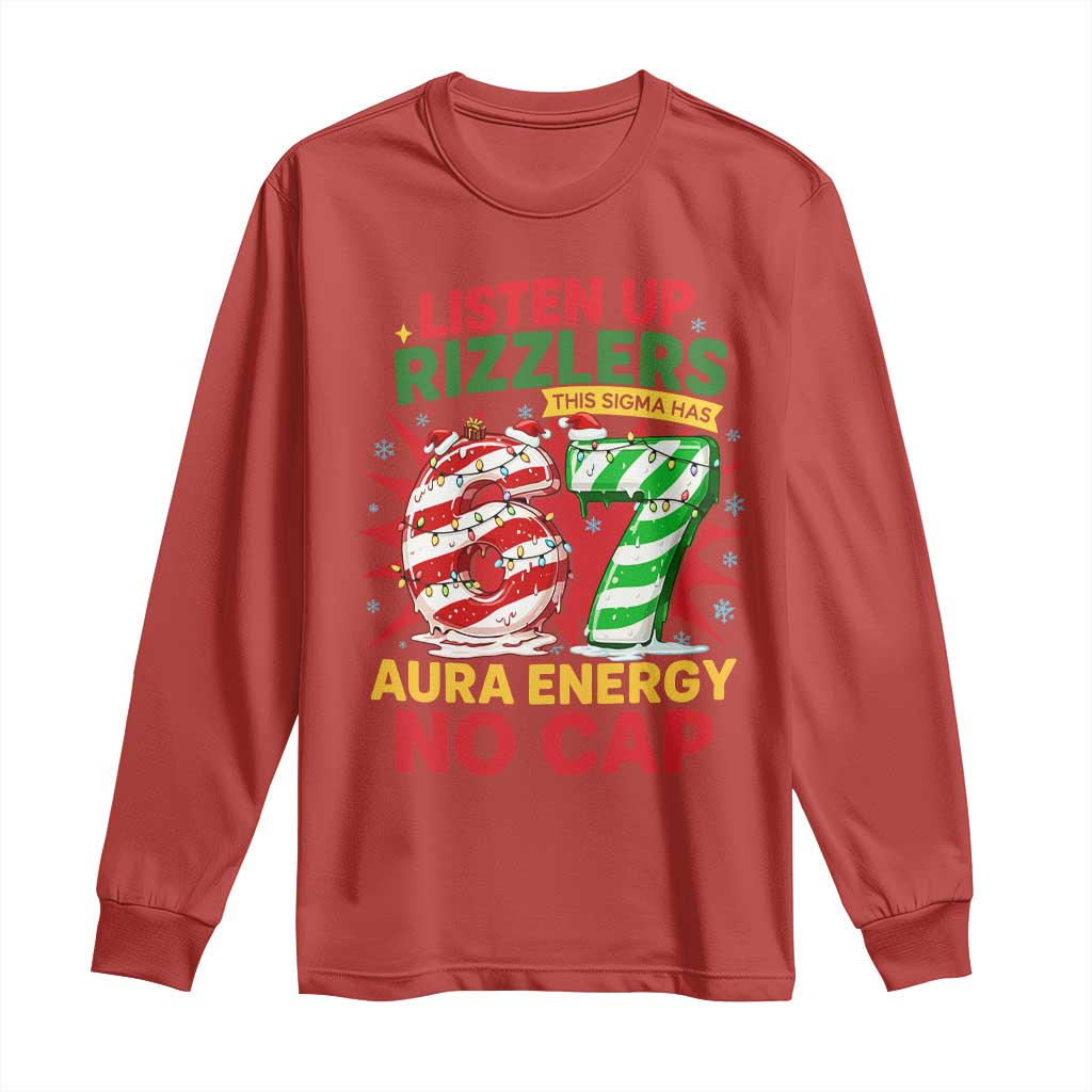 Funny Christmas 67 Meme Long Sleeve Shirt Listen Up Rizzlers This Sigma Has 67 Aura Energy No Cap TS11 Red Print Your Wear