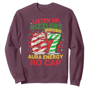 Funny Christmas 67 Meme Sweatshirt Listen Up Rizzlers This Sigma Has 67 Aura Energy No Cap TS11 Maroon Print Your Wear