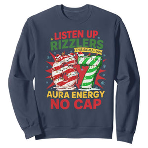 Funny Christmas 67 Meme Sweatshirt Listen Up Rizzlers This Sigma Has 67 Aura Energy No Cap TS11 Navy Print Your Wear