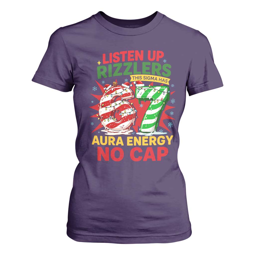 Funny Christmas 67 Meme T Shirt For Women Listen Up Rizzlers This Sigma Has 67 Aura Energy No Cap TS11 Purple Print Your Wear